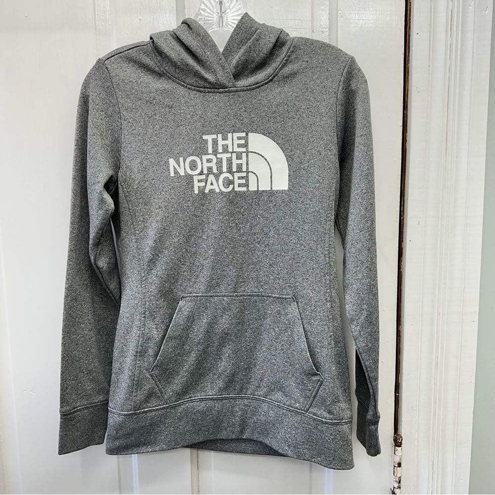 The North‎ Face hooded sweatshirt hoodie heather grey white logo women's small